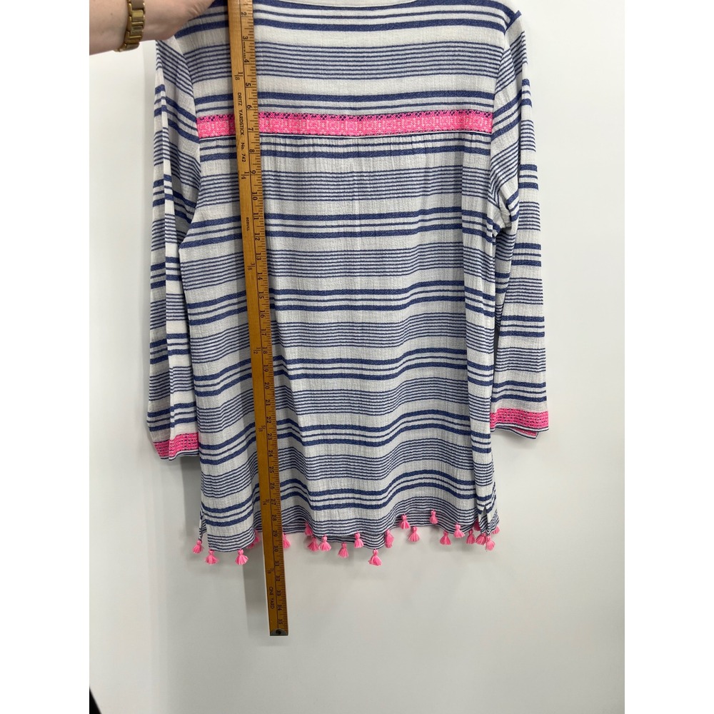 Vineyard Vines Bungalow Stripe XL Tassel Trim Cotton Swim Coverup Top Pink - Picture 6 of 6